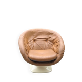 Brown tulip club chair in fibreglass resin and faux leather, France 1970s by Raphaël