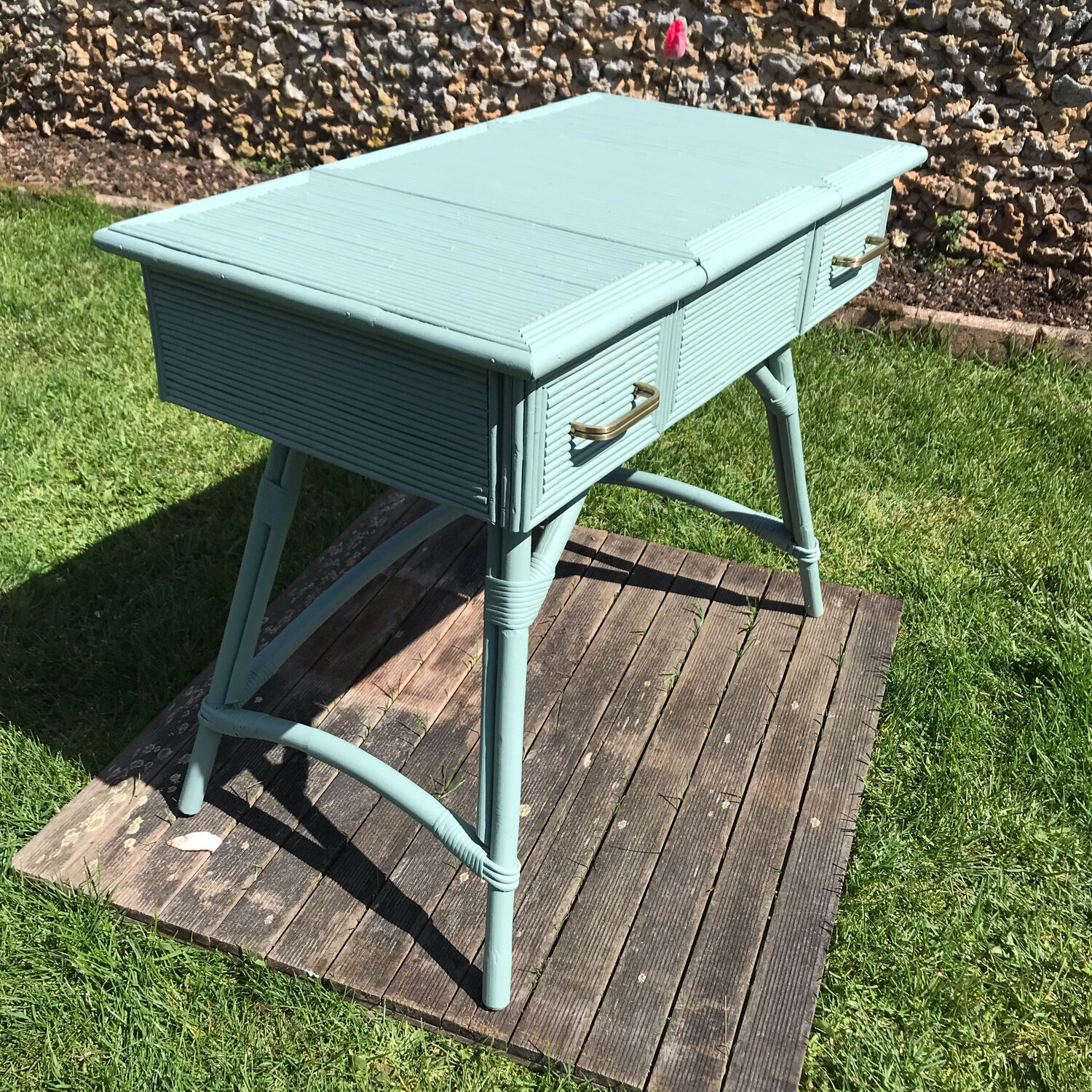 Vintage rattan desk 1950 color green