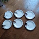 6 Longwy earthenware plates, Copenhagen model, in the shape of a fish
