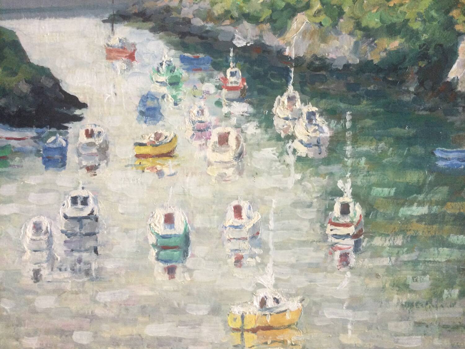 Oil on canvas by yann breiz (1923-2018). the port of brigneau, 1998.