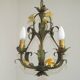 French Vintage 3 Light Cage Chandelier Hand Painted Floral Design