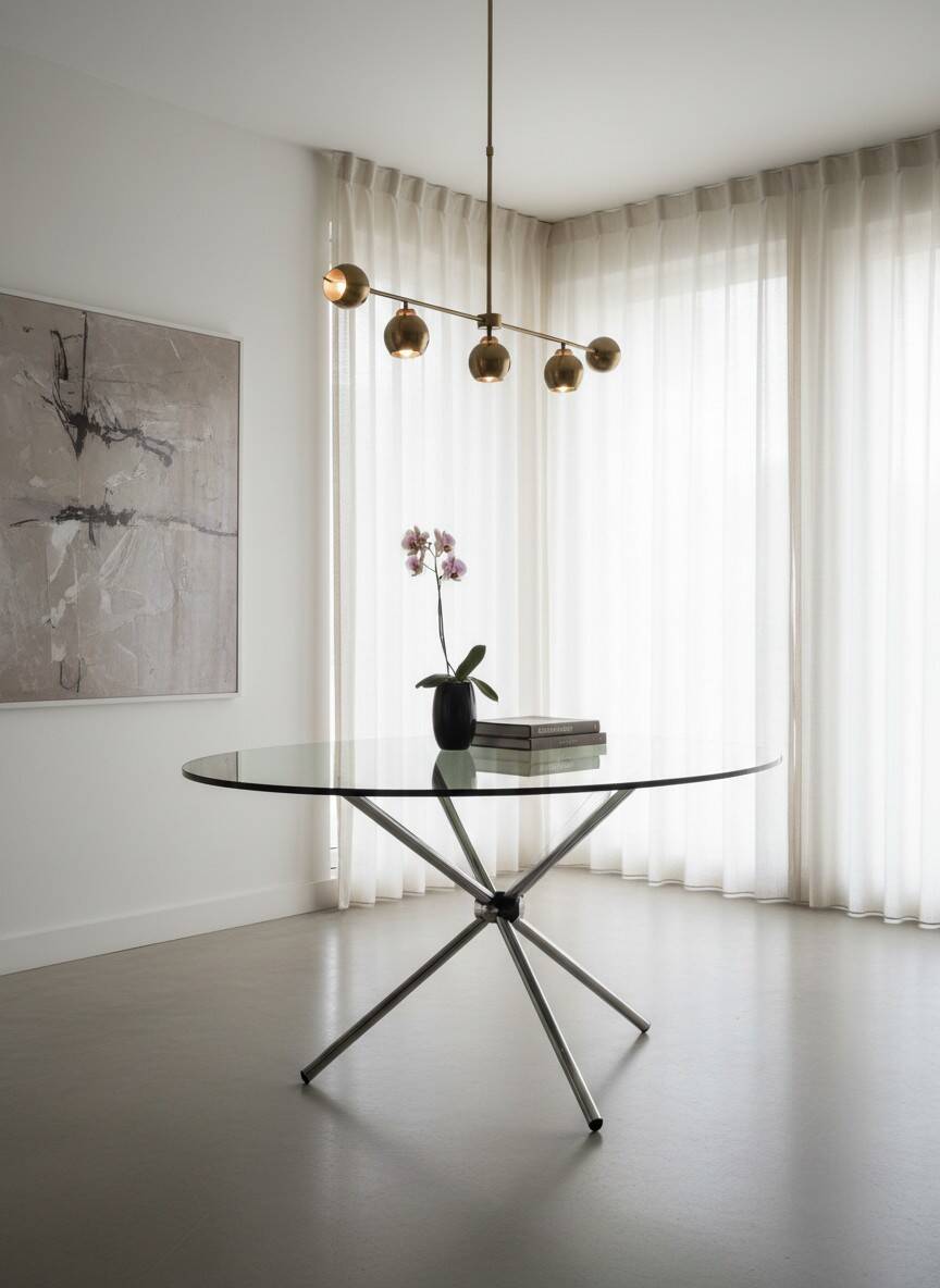 Vintage round table with smoked glass and foldable chrome legs.