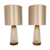 Midcentury table lamps Orrefors teak and glass Sweden