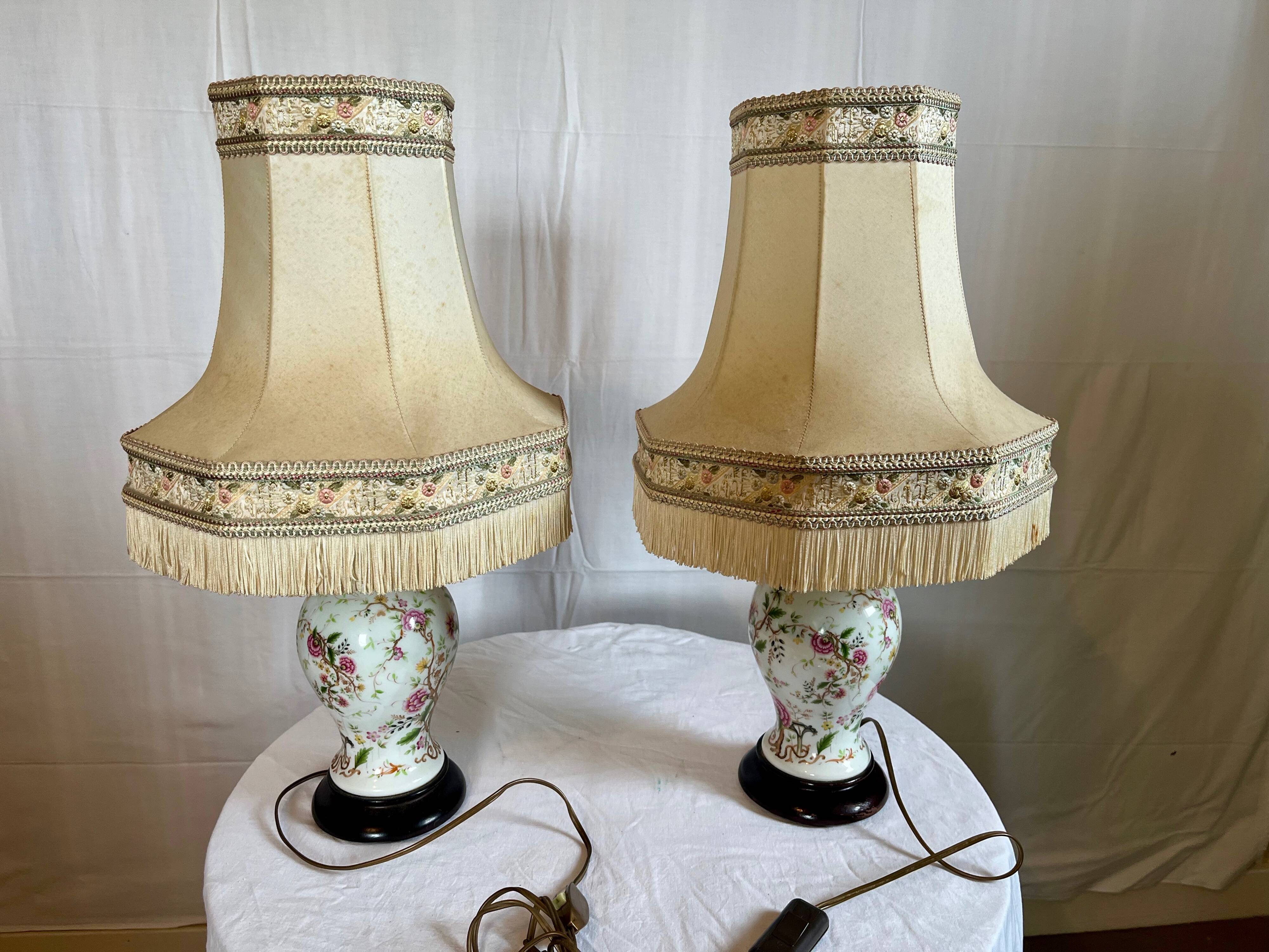Pair of vintage porcelain lamps