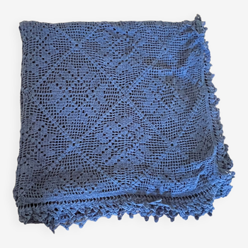 Indigo blue vintage crochet bedspread