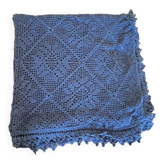 Indigo blue vintage crochet bedspread