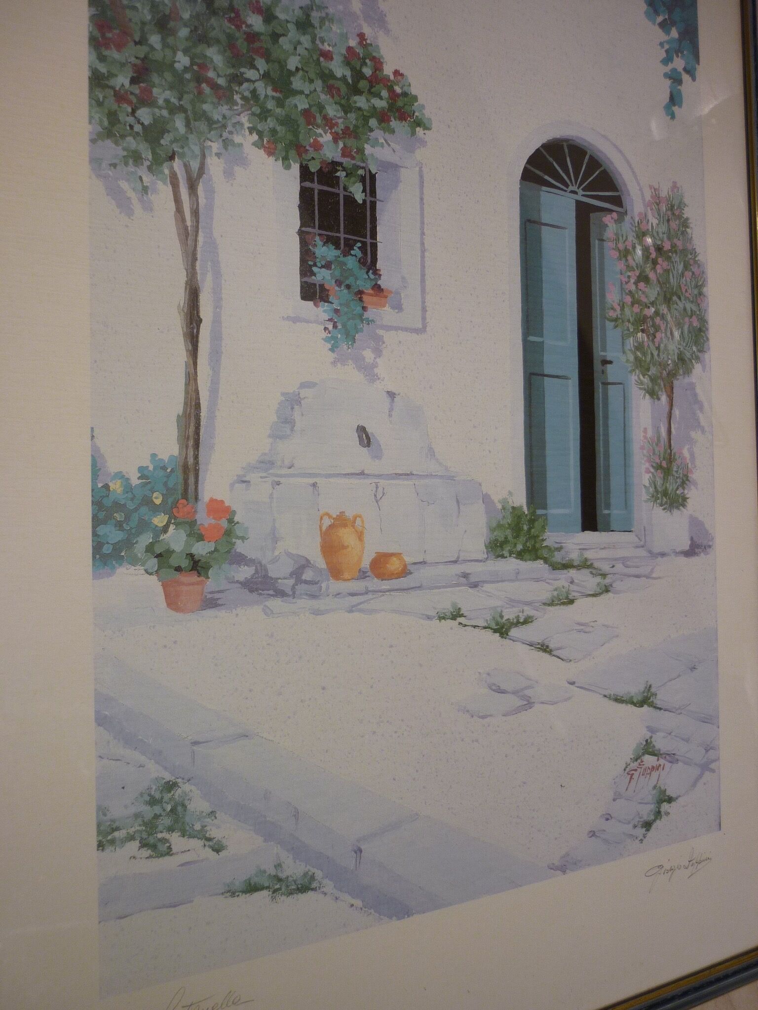 Painting “La Fontanella” lithograph signed G. Zuppini