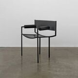 Postmodern leather and steel chair, c.1980