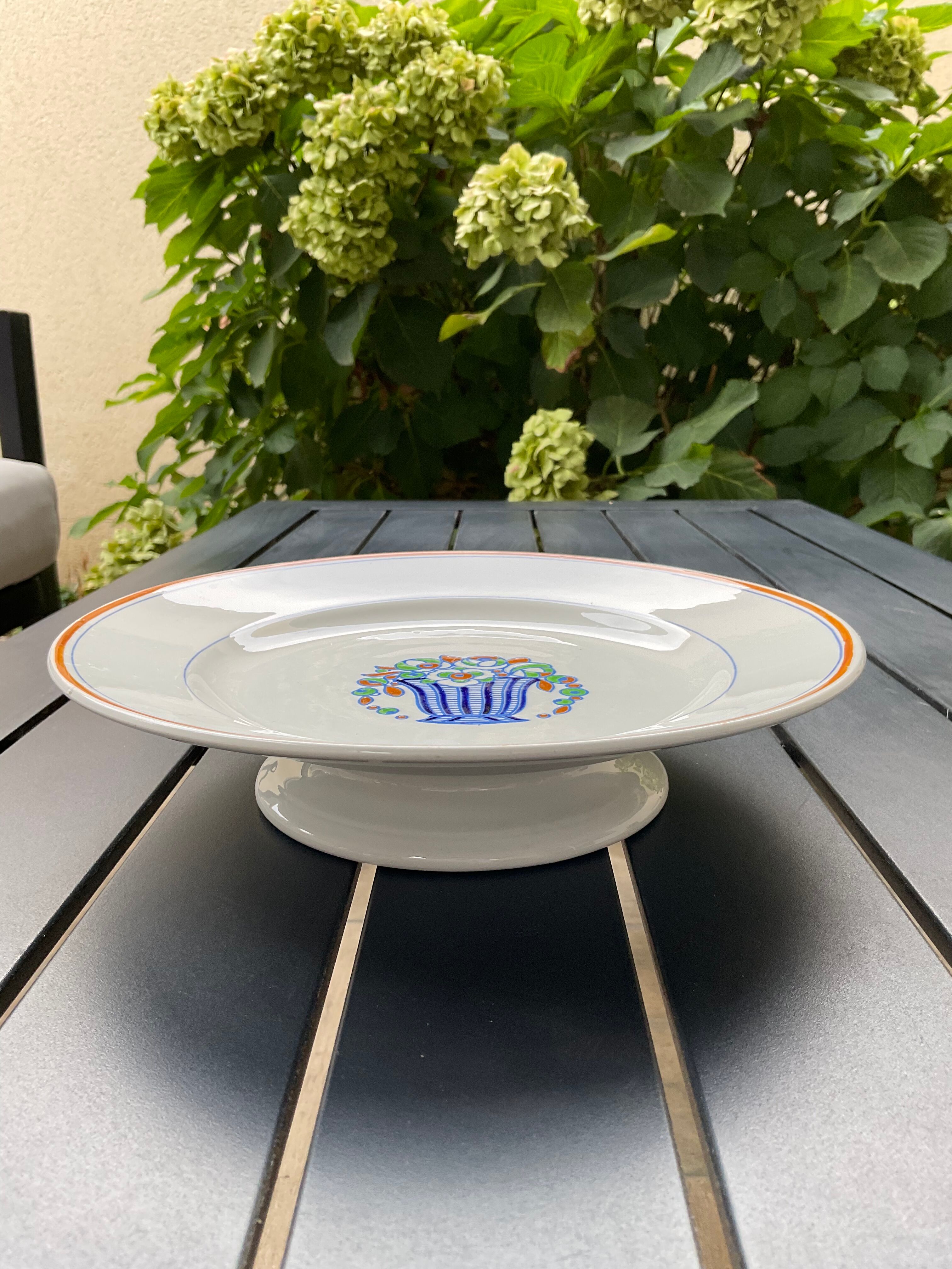 Set of 2 heel plates and one compote dish art deco, Boch La Louvière