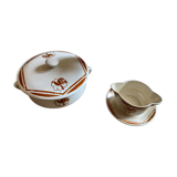 Vintage iron terracotta sauce boat and tureen set, Paradis de Badonvillier model