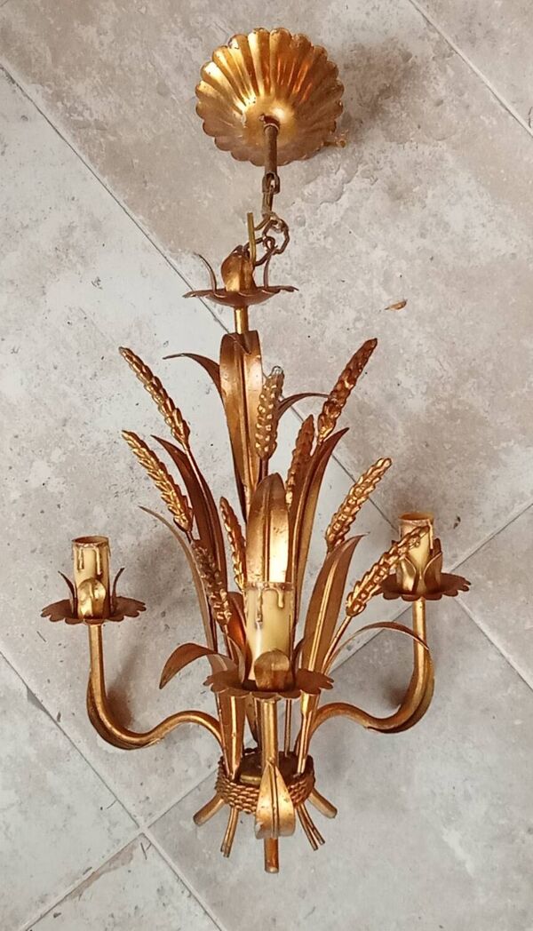 Lustre vintage épi gerbe de blé métal doré