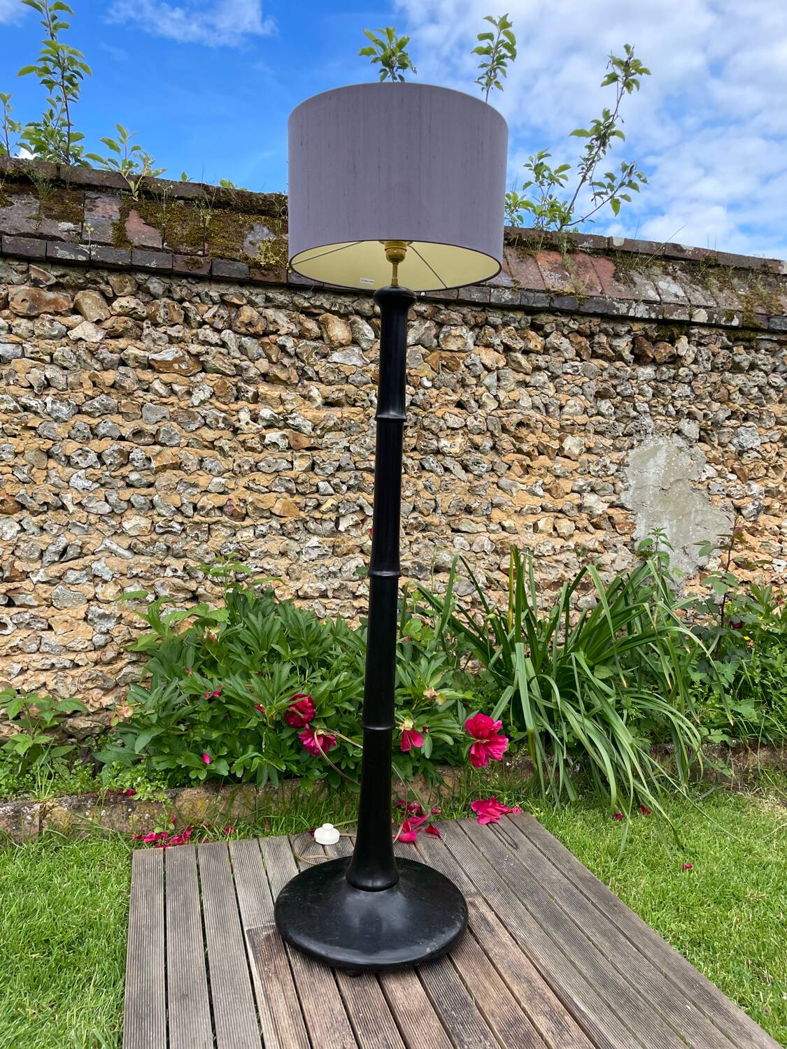 Vintage 1940s blackened wooden floor lamp