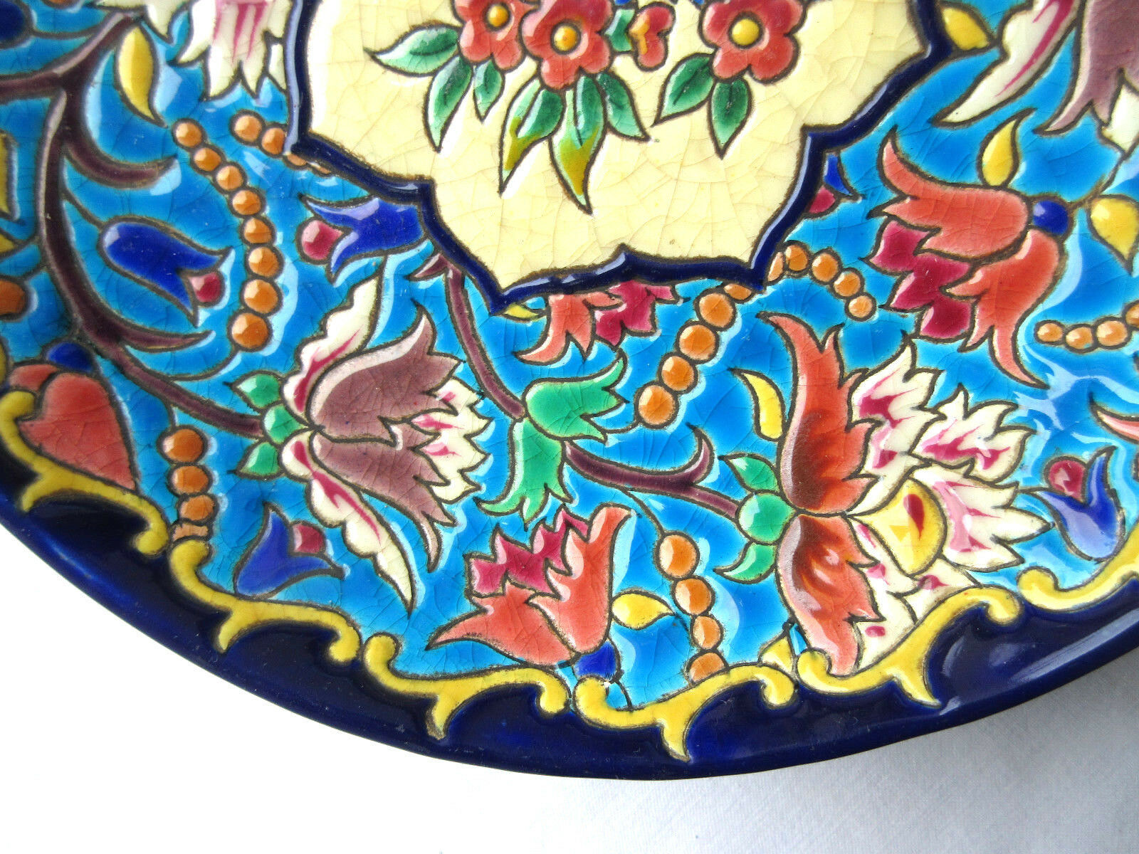 enamel plate, signed LONGWY, Flowers, model "Peonies"