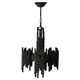 Three-armed suspended lamp in wrought iron, brutalist design, 1960s, Italy.