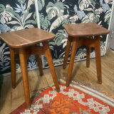 Pair of brutalist solid oak stools