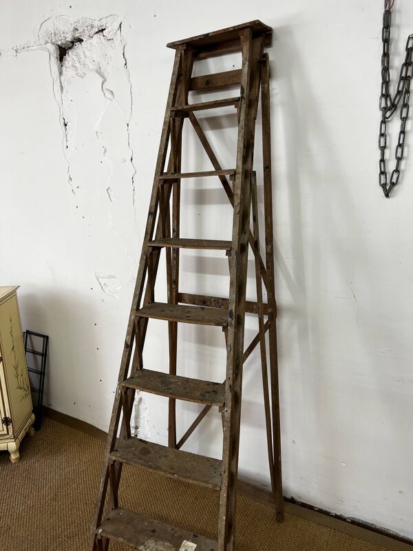 Grand escabeau en bois vintage