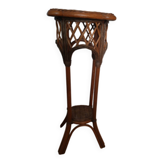 Woven wood and rattan plant stand