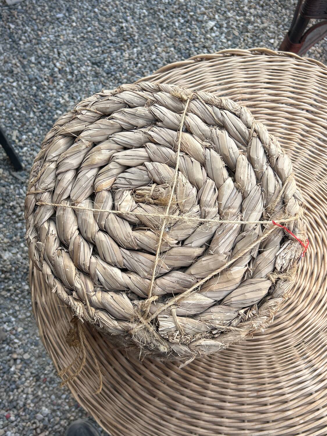 70s pouf in braided rush.