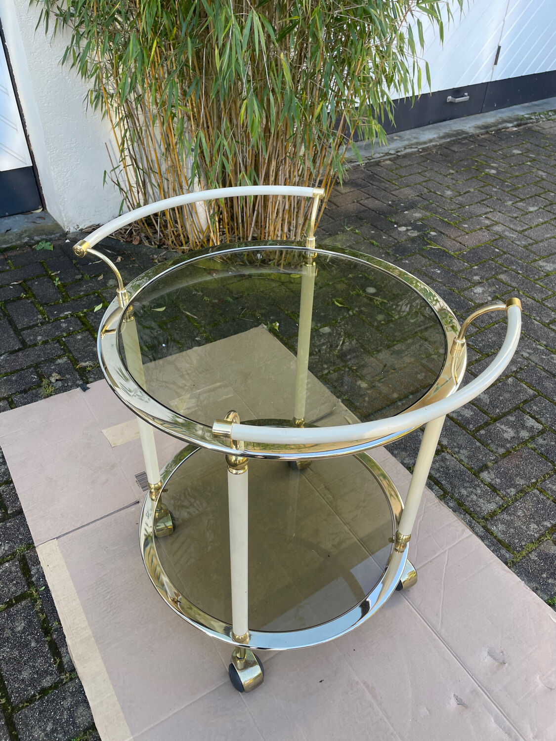 1960s glass and brass bar cart