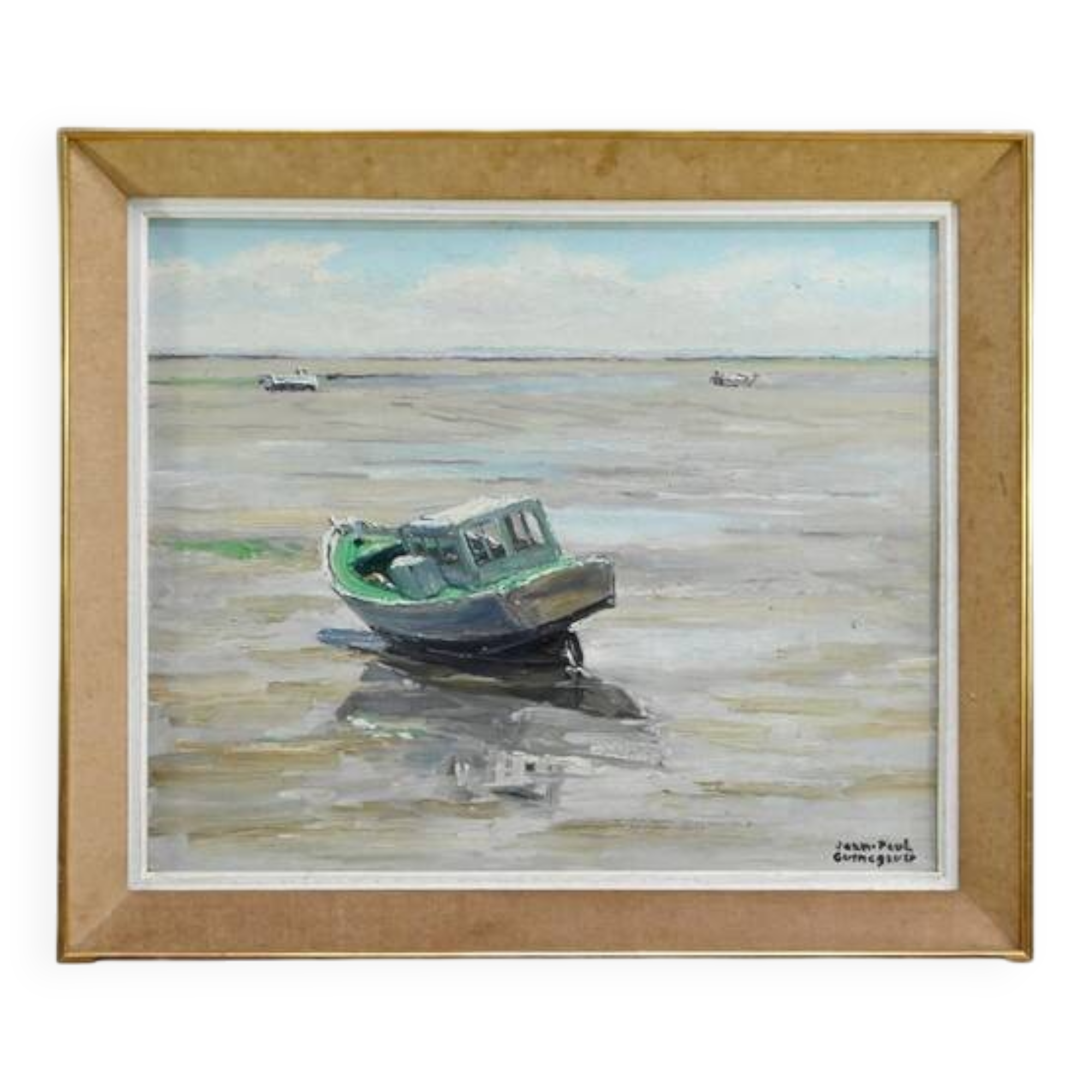 Painting "Boat at Low Tide", signed J-P. Guinegault – 2nd part of the 20th century