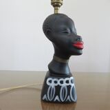 "African woman" lamp in matte black ceramic, 1950s-60s