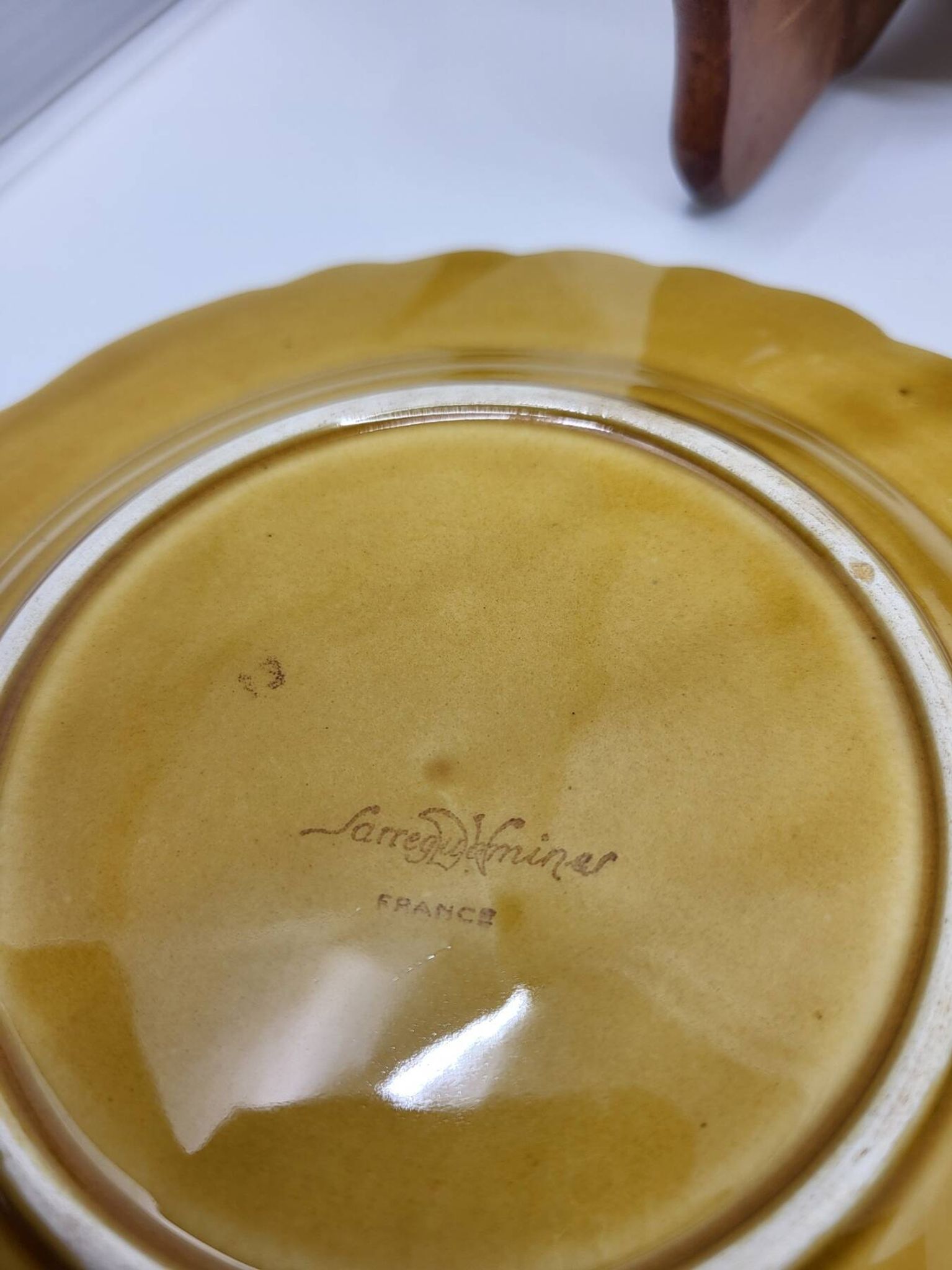 Sarreguemines dessert plates in barbotine with fruit decoration French Vintage