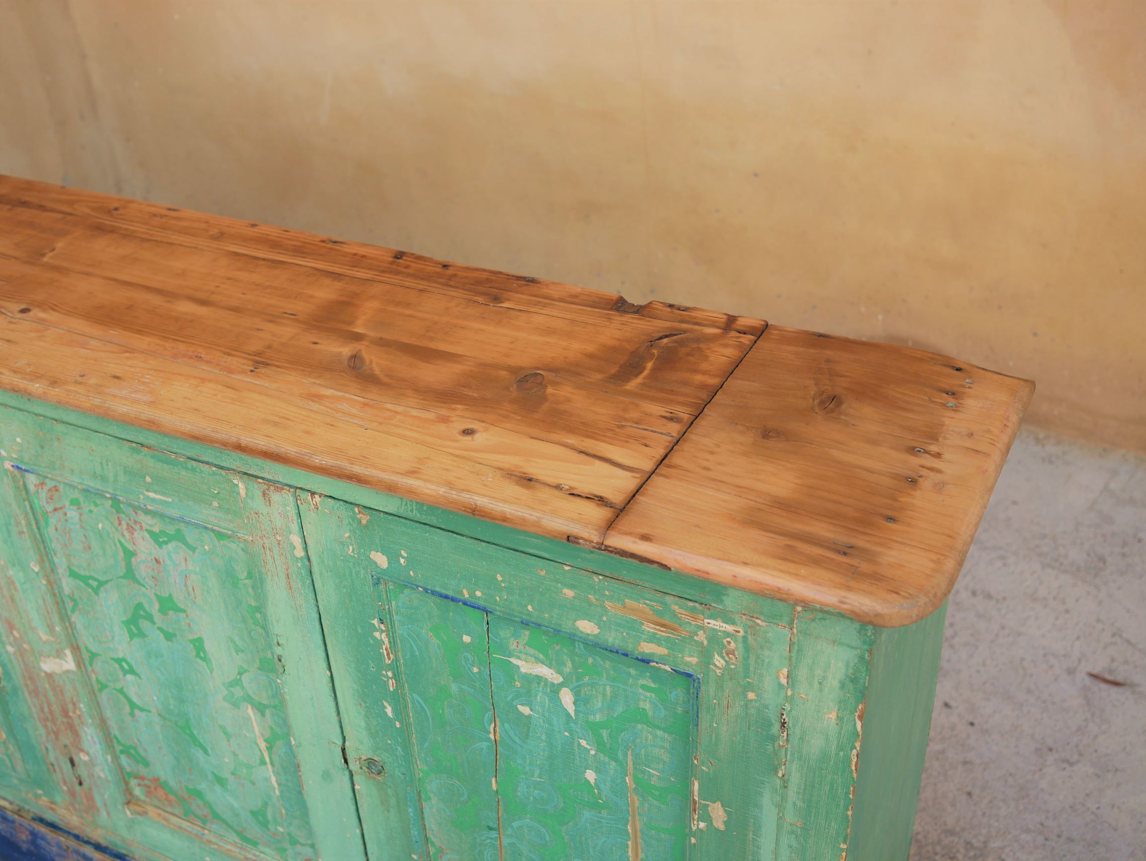 Vintage wooden farm stocking buffet