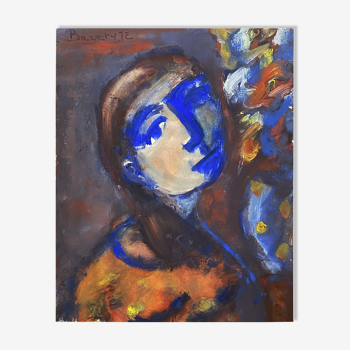 Portrait of the young woman in blue Henriette Barety 1973