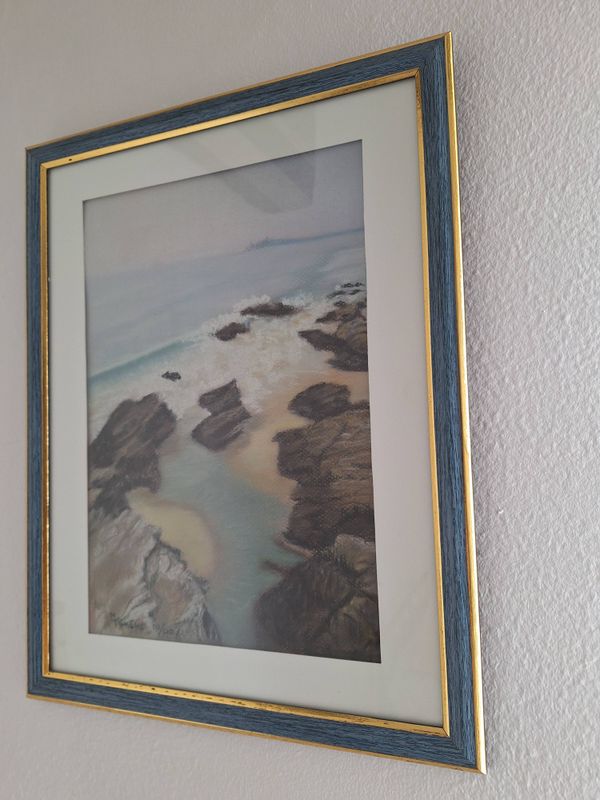 Pastel encadré paysage de bord de mer
