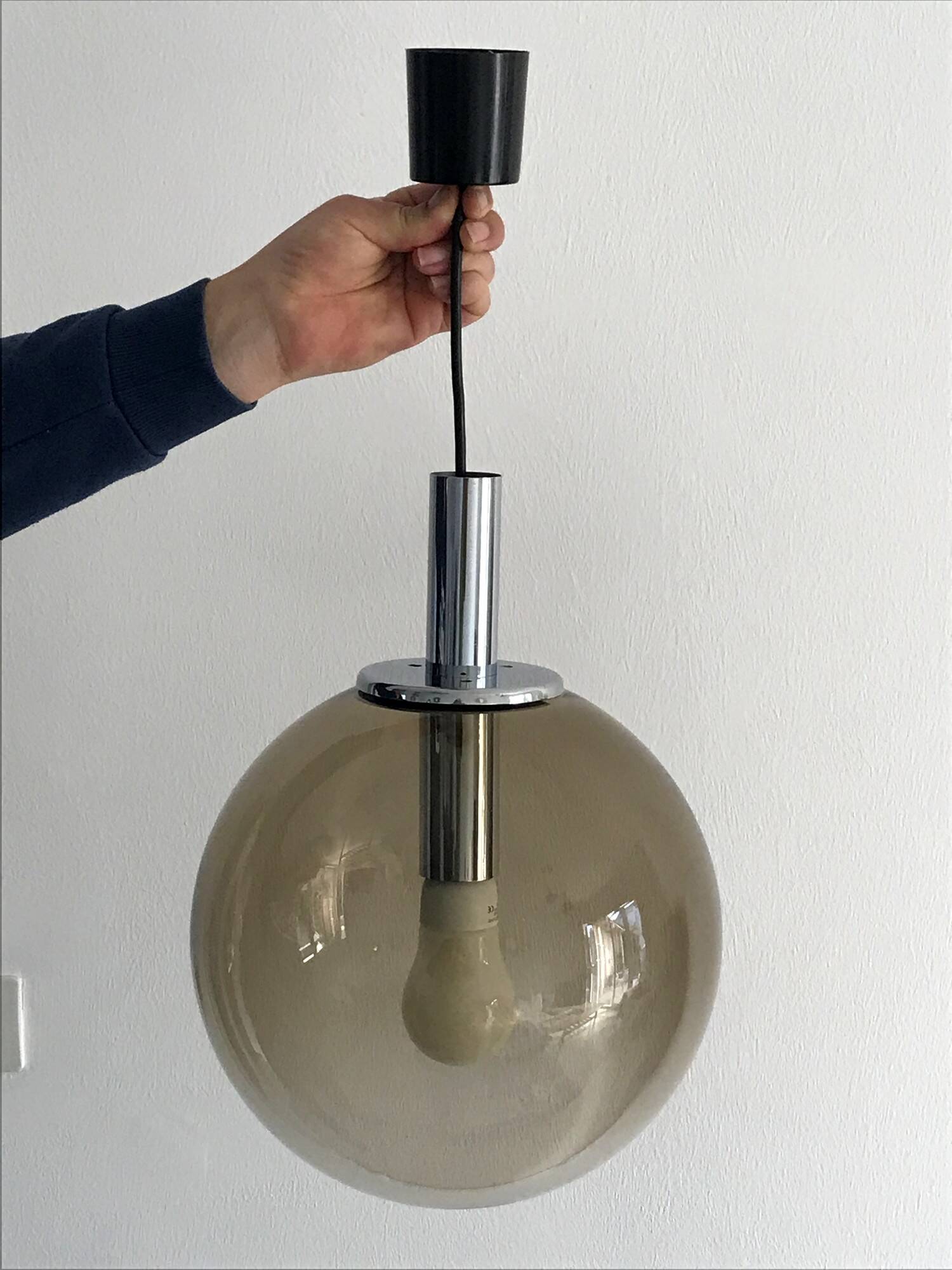Vintage 70s smoked glass pendant light