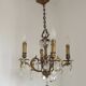 French Vintage Bronze and Glass 4 Light Art Nouveau Crystal Chandelier