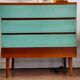 Commode Tchèque bois et formica vert d'eau
