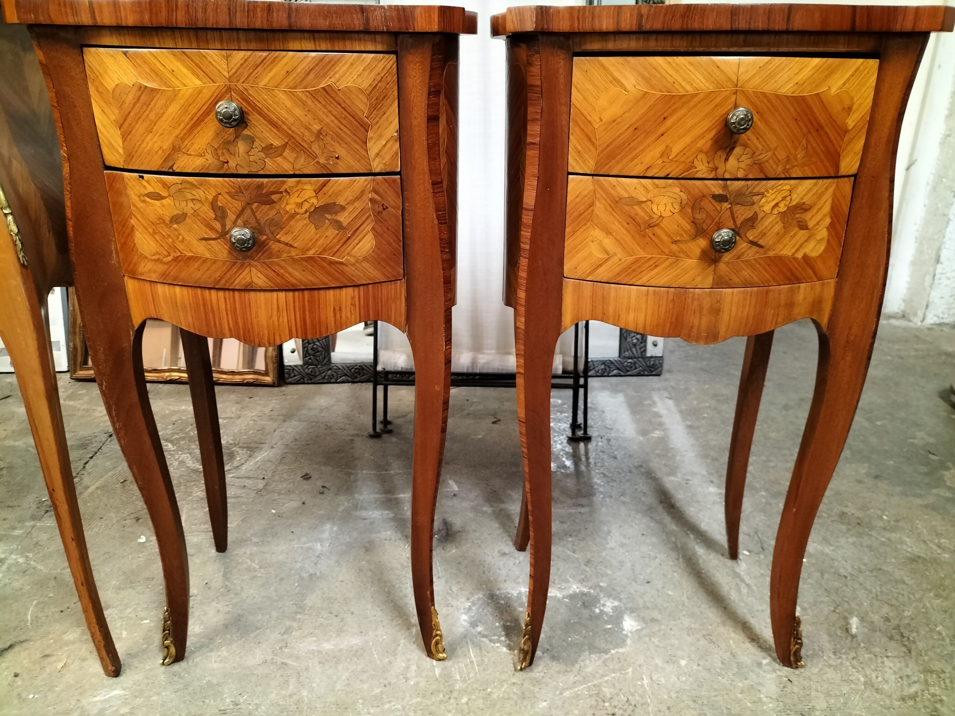 Pair of bedside tables 2 drawers Louis XV style