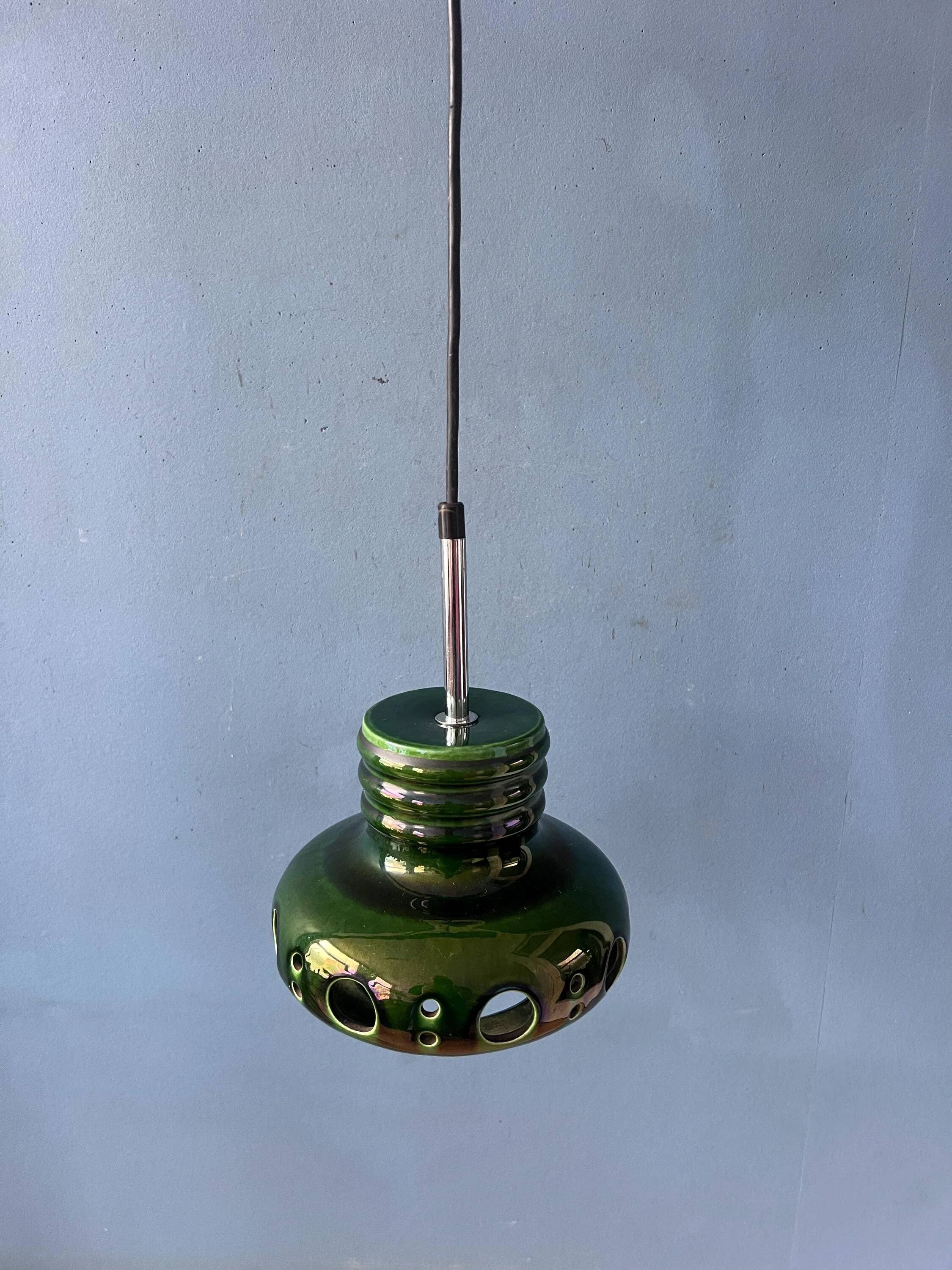Green ceramic suspension Mid-Century - pendant lamp West Germany