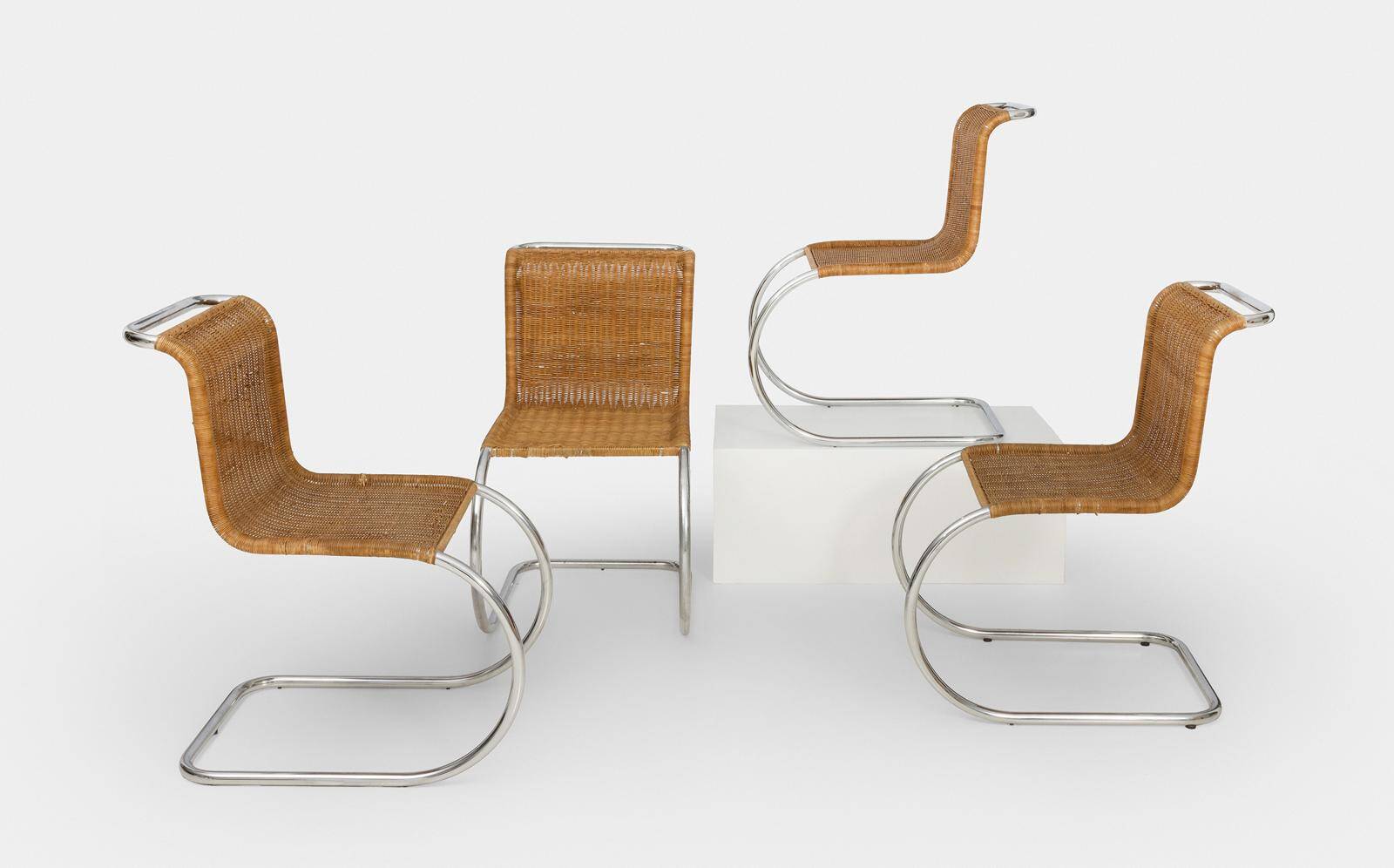 Mr10 chair set in rattan by Ludwig Mies van der Rohe