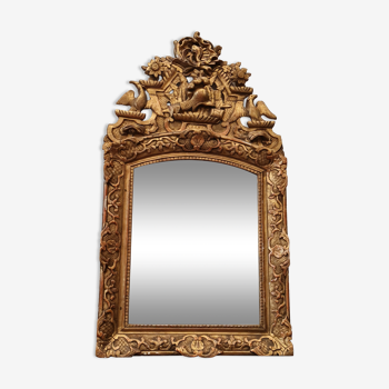 Miroir à fronton bois sculpté doré fin du XVIIIe siècle 55x100cm