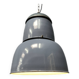 Grande lampe à suspension industrielle ancienne en émail bleu-gris
