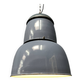 Large old industrial blue-gray enamel pendant lamp