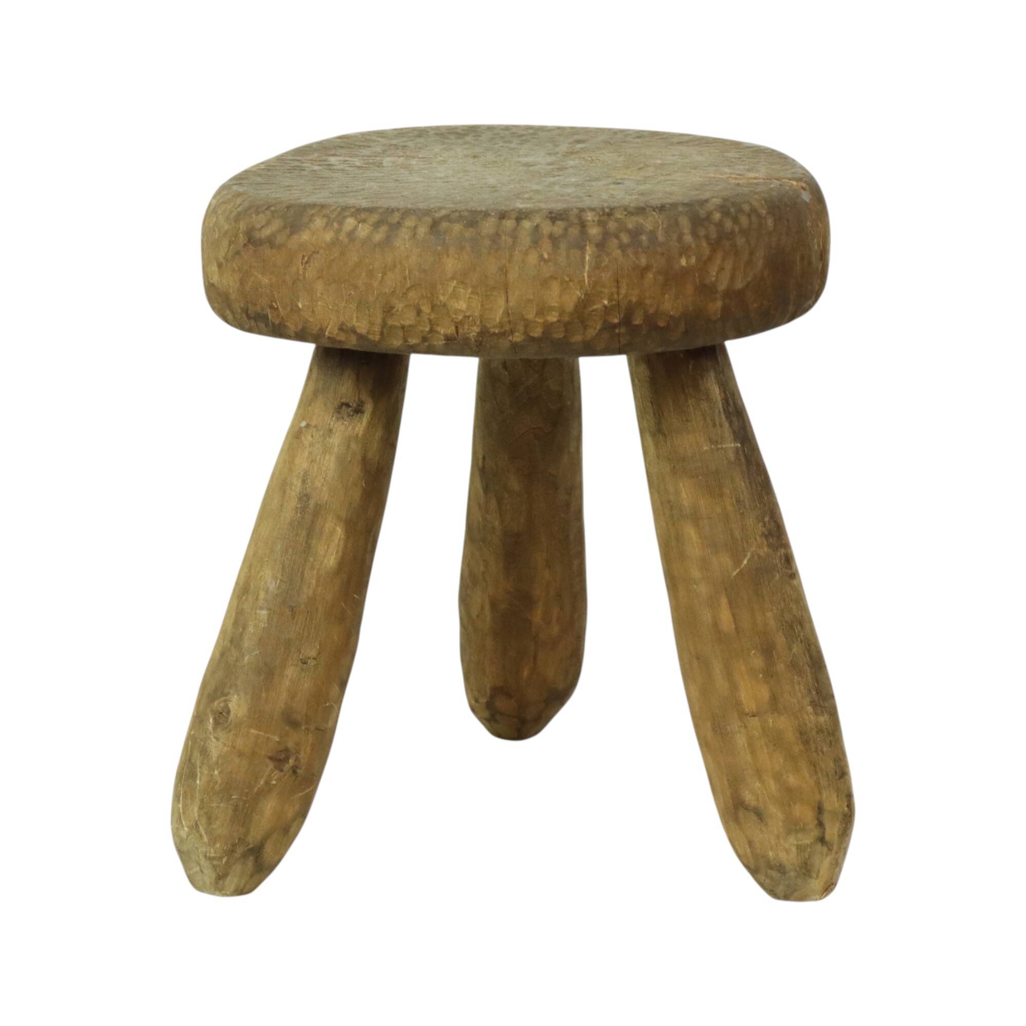 Old Rustic Tripod Stool Milk Stool Brutalism Style