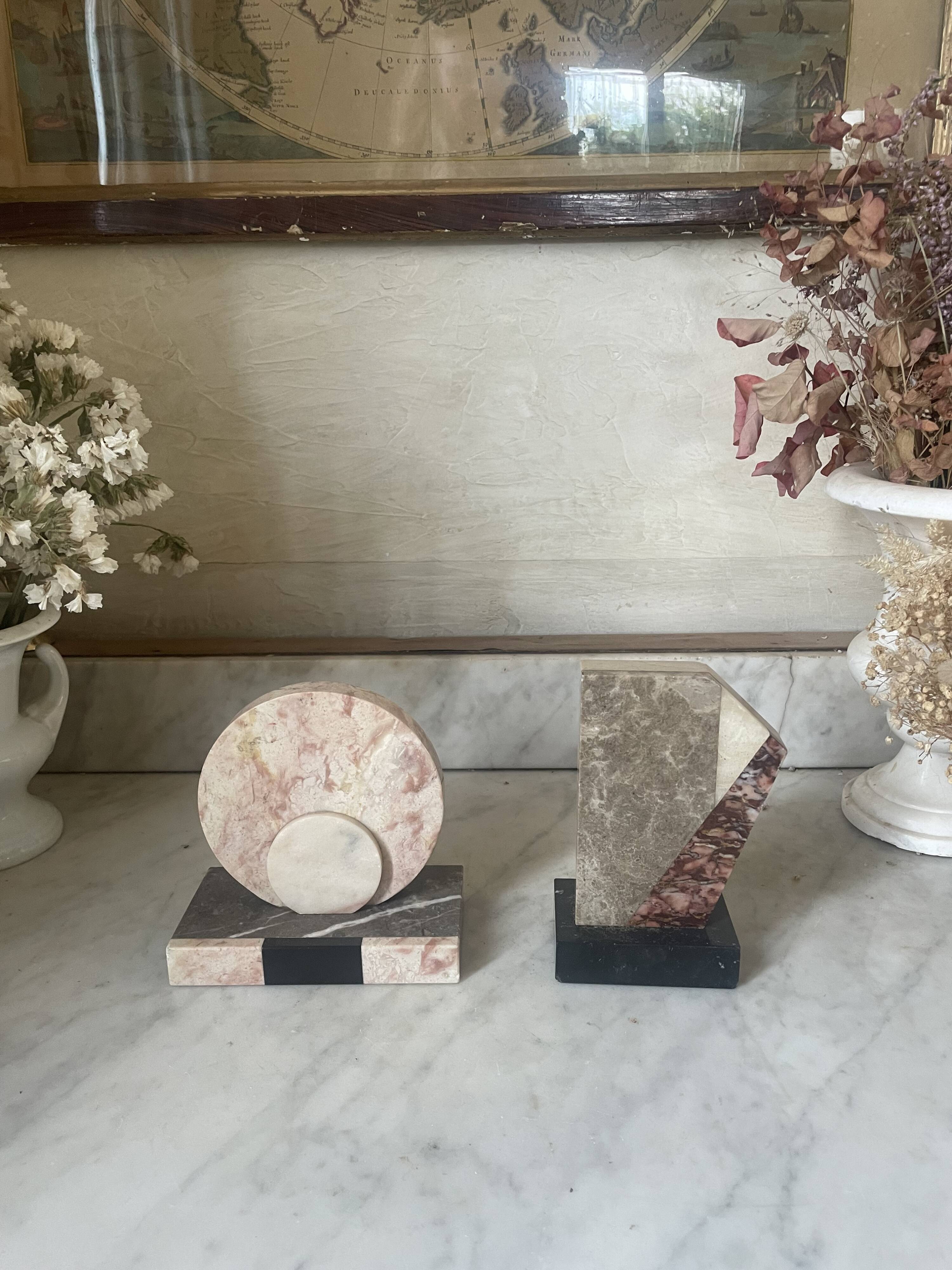 asymmetrical marble Art Deco bookends