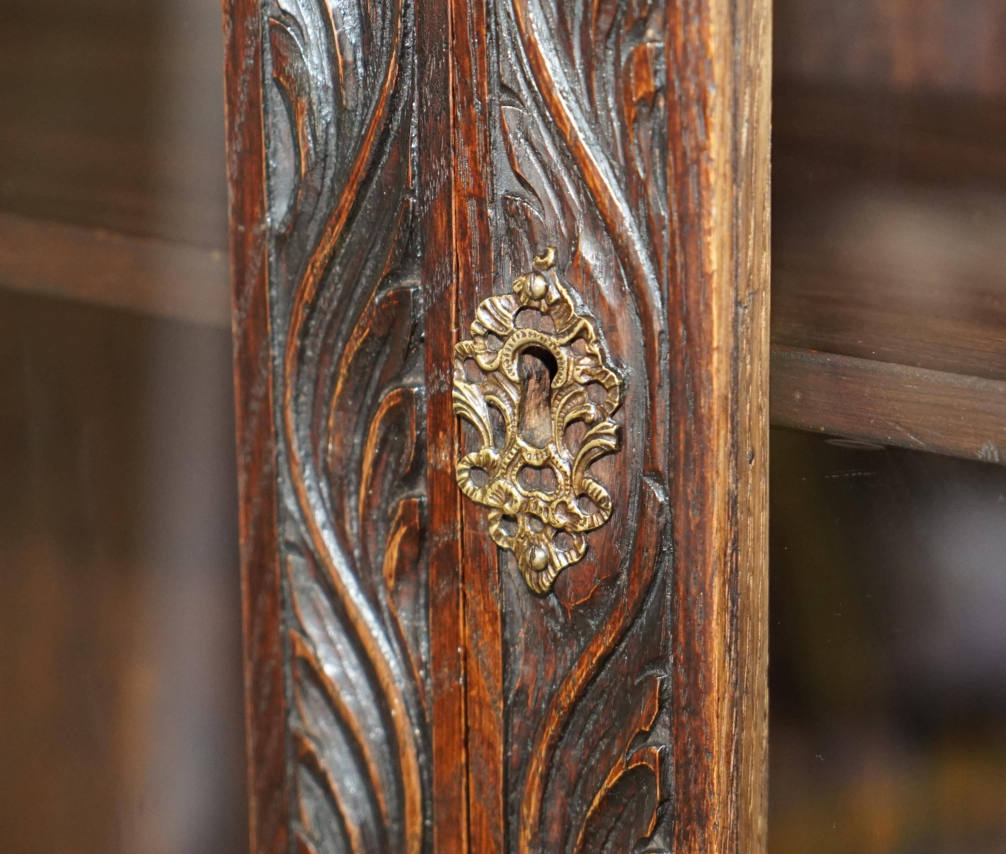 Library Desk in Carved Oak with Brass Handles