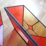 Pair of vintage stained glass and glass paste wall lights.