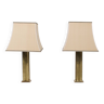 Pair of brass and wild silk lamps.