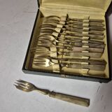 Set of 12 vintage dessert forks with pearl handles