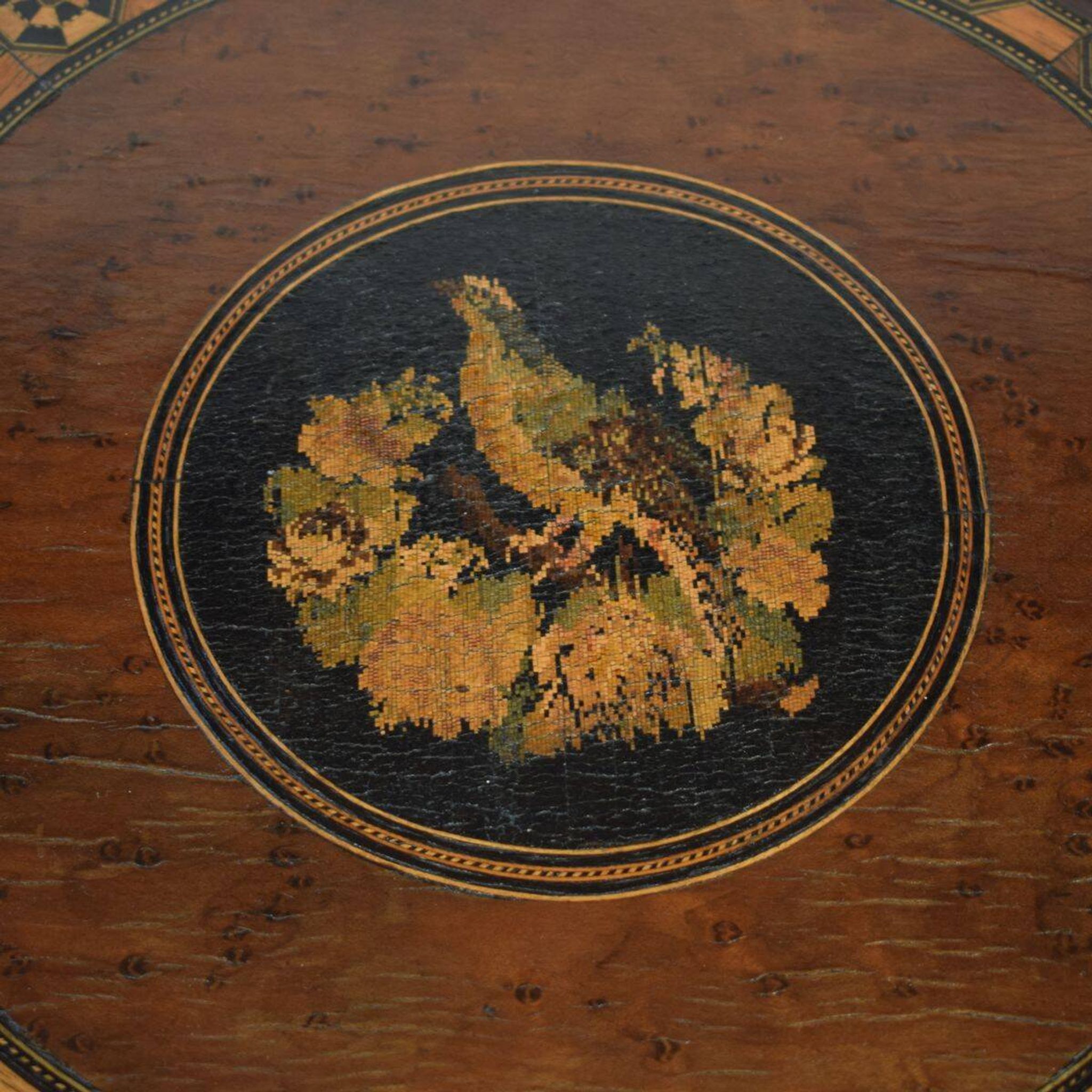 Victorian Marquetry Round Side Table, 1870s