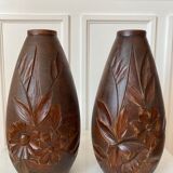 Paire de vases bois sculpté Art Déco