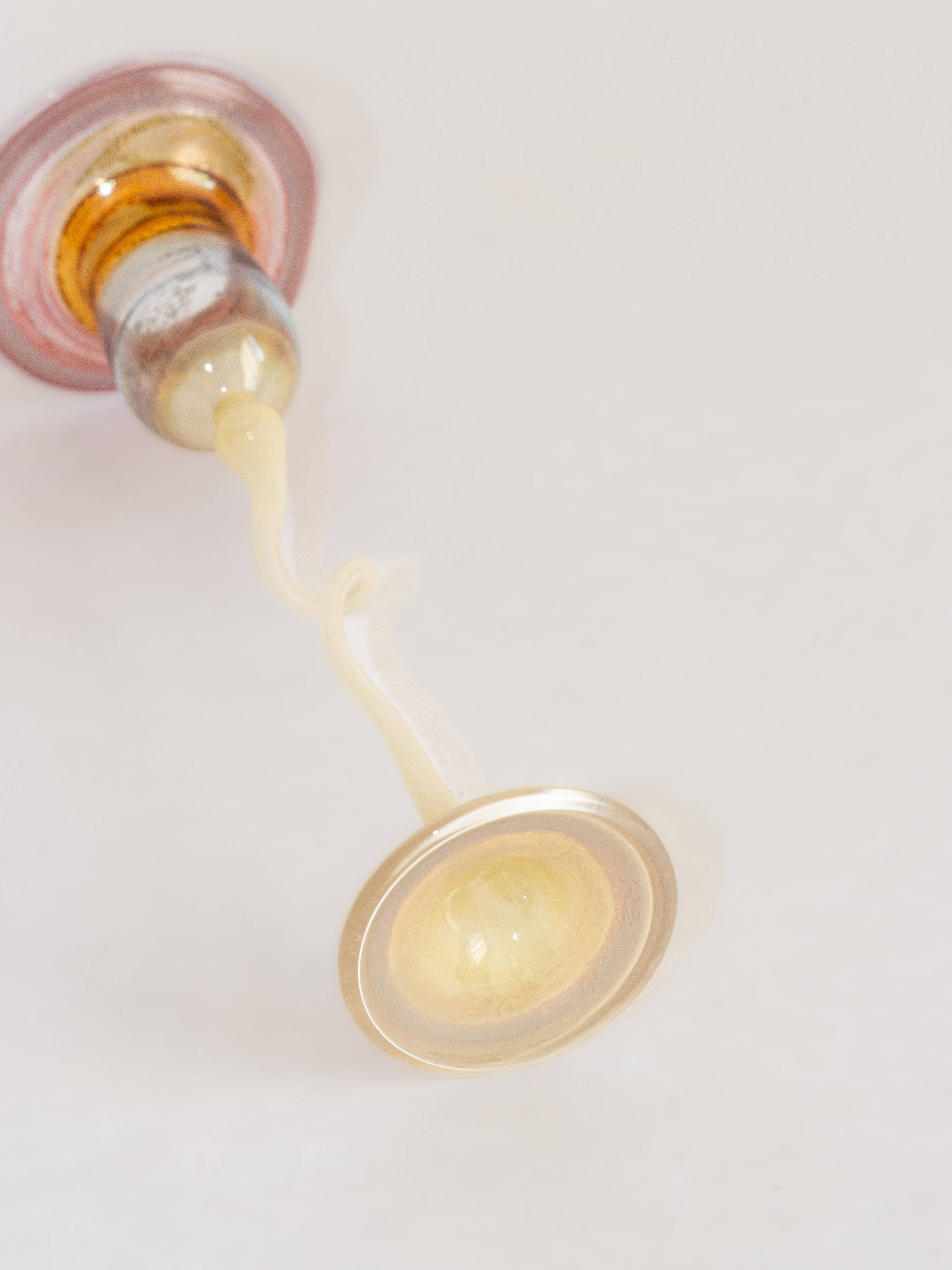 Opalescent and colored glass candlestick in the shape of a flower, Karl Schmid, 1985