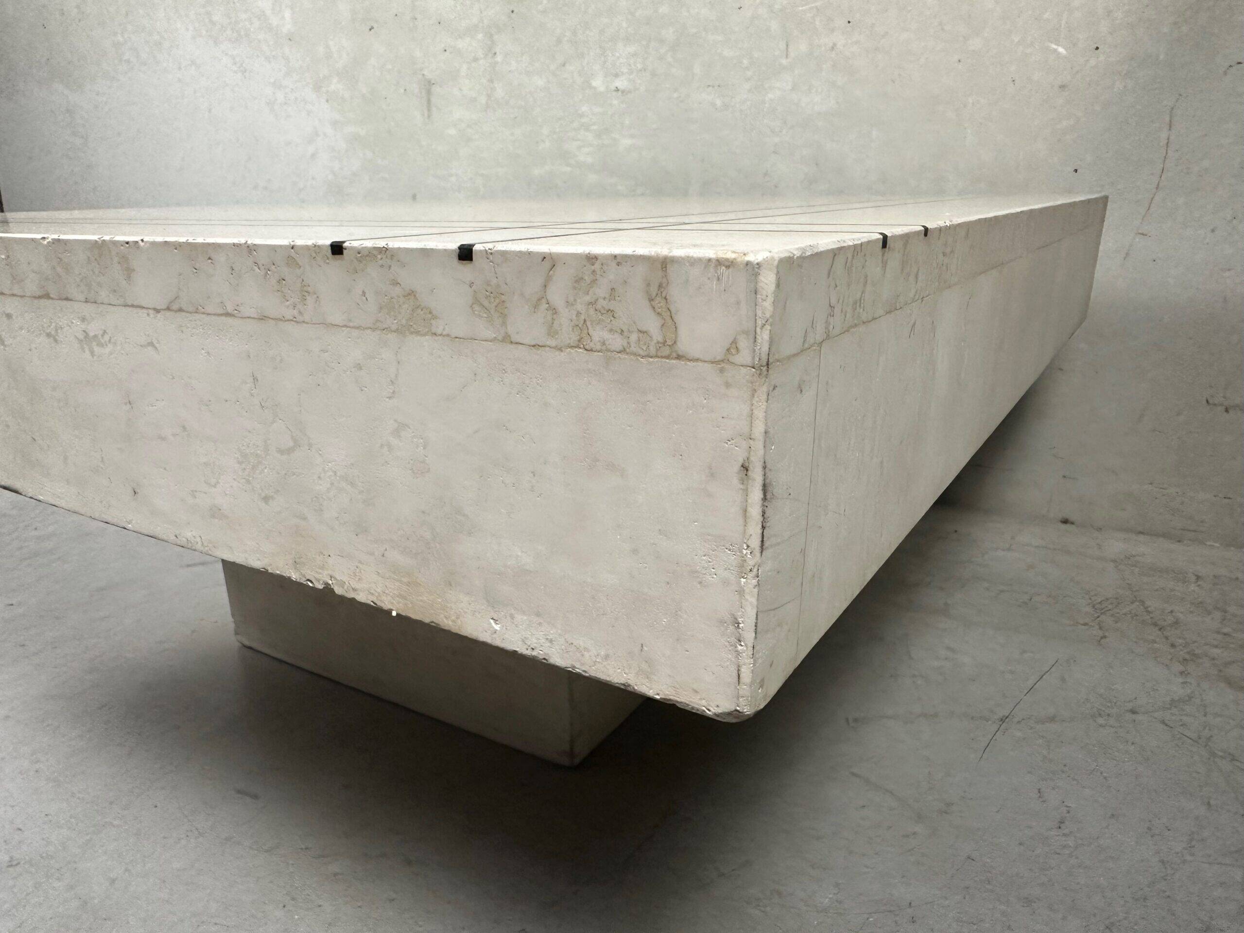 Vintage coffee table / side table – travertine and brass