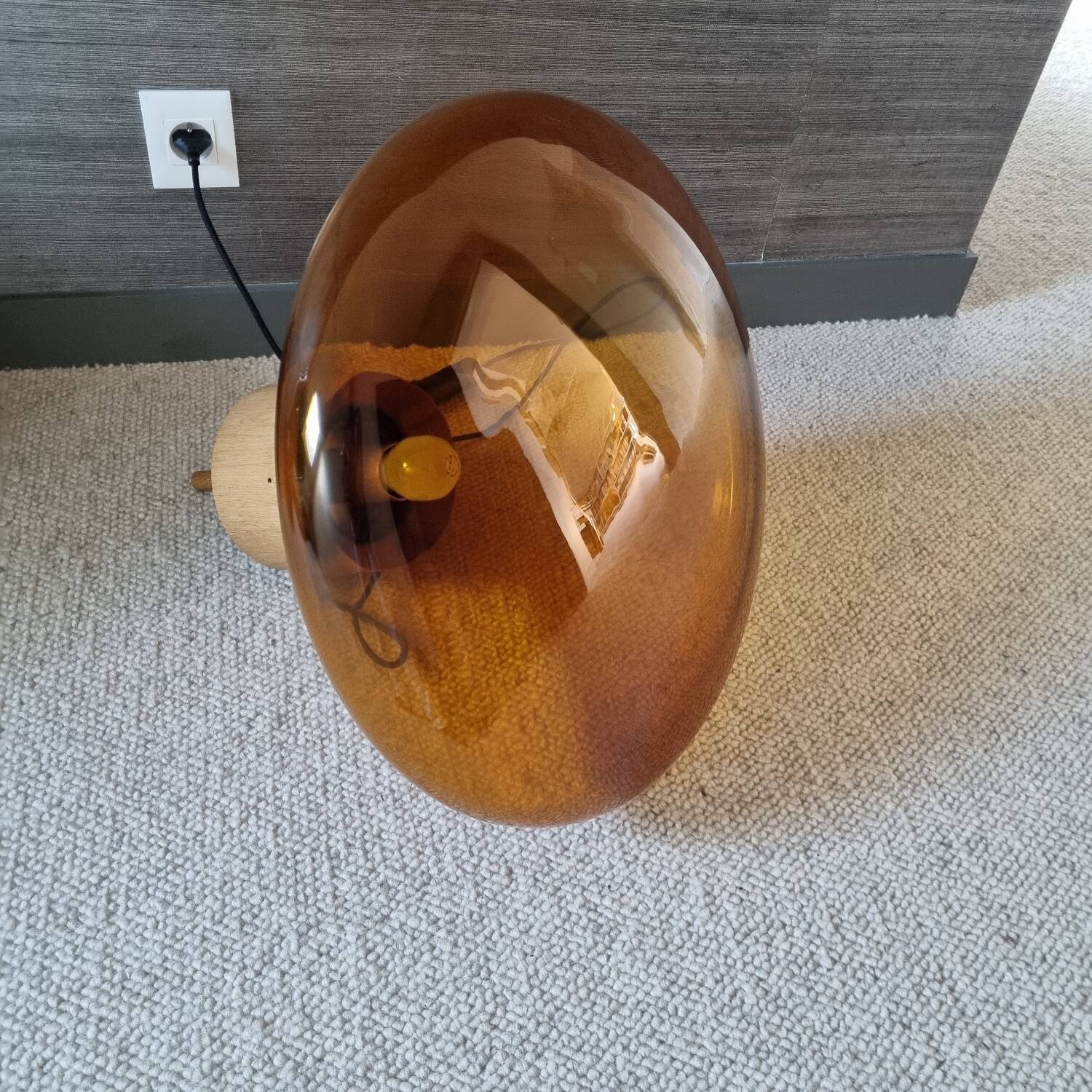 Brokis Muffins Design Lamp, large model 60cm, amber glass, solid wood