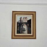 Original mid-century Swedish oil on canvas – “Entrance” by Reuben Hedin – vintage & framed – 55 × 63 cm